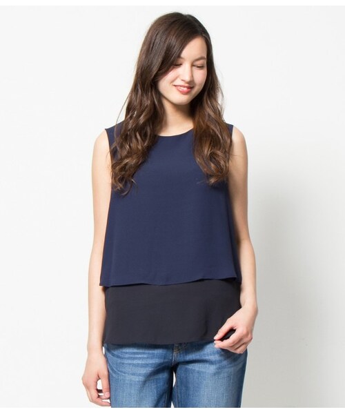 ROPE' PICNIC（ロペピクニック）の「ジョーゼット配色ノースリーブブラウス（ブラウス/シャツ・レディース・ホワイト/キナリ/ネイビー・38）」の2枚目の写真