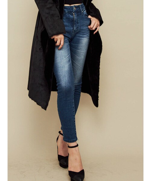 RESEXXY（リゼクシー）の「裏起毛デニムスキニーパンツ（デニムパンツ・インディゴ/ブラック・S/M/XS）」の5枚目の写真