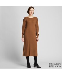 ユニクロ ユニクロ の メリノブレンドボートネックワンピース 長袖 ワンピース Wear