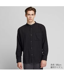 UNIQLO | オーバーサイズフランネルスタンドカラーシャツ（長袖）(シャツ/ブラウス)