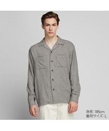 UNIQLO | オーバーサイズフランネルオープンカラーシャツ（長袖）(シャツ/ブラウス)