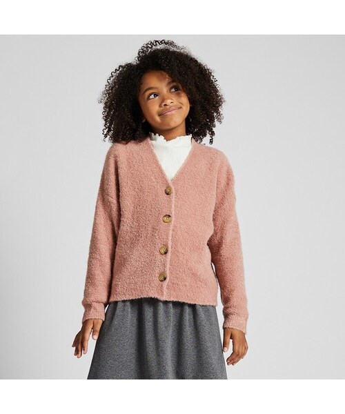 UNIQLO（ユニクロ）の「GIRLS ブークレカーディガン（長袖）（ニット/セーター・キッズ・GRAY 03/BLACK 09/OFF WHITE 01/PINK 11・110/130/120/100/160/150/140）」の4枚目の写真