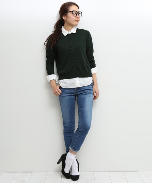 STUDIOUS（ステュディオス）の「クルーネックカーディガン（その他・レディース・イエロー/ピンク/オフホワイト/GRY/BLK/RED・FREE）」の9枚目の写真