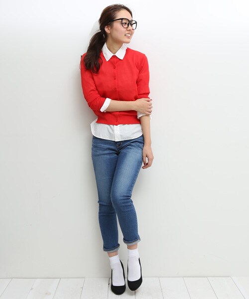 STUDIOUS（ステュディオス）の「クルーネックカーディガン（その他・レディース・イエロー/ピンク/オフホワイト/GRY/BLK/RED・FREE）」の8枚目の写真