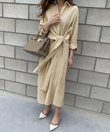 DHOLIC STYLE | [naning9] リネン混ウエストストラップシャツワンピース(シャツワンピース)