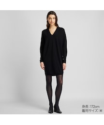 UNIQLO | 3Dエクストラファインメリノコクーンワンピース（長袖・ショート丈・82.5～92cm）(ワンピース)