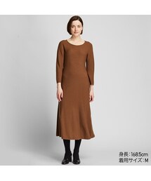 UNIQLO | 3Dエクストラファインメリノフレアワンピース（7分袖・ロング丈・98.5～108cm）(ワンピース)
