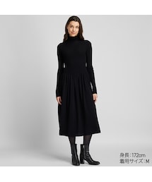 UNIQLO | 3Dエクストラファインメリノリブワンピース（長袖・レギュラー丈・103～113.5cm）(ワンピース)