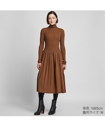 UNIQLO | 3Dエクストラファインメリノリブワンピース（長袖・レギュラー丈・103～113.5cm）(ワンピース)