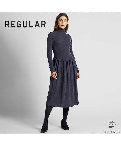 UNIQLO（ユニクロ）の「3Dエクストラファインメリノリブワンピース（長袖・レギュラー丈・103～113.5cm）（ワンピース・レディース・PURPLE 76/BLUE 68/DARK GREEN 58/BROWN 35/BLACK 09・XS/M/S/L/XL/XXL）」の5枚目の写真