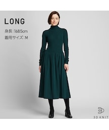 UNIQLO | 3Dエクストラファインメリノリブワンピース(長袖・ロング丈・109~119.5cm)(ワンピース)