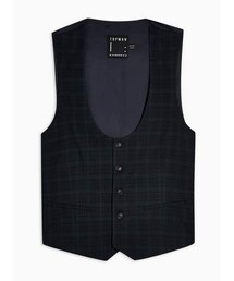 Topman Mens Navy And Green Check Super Skinny Fit Suit Waistcoat