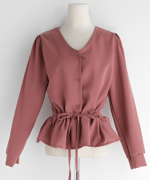 DHOLIC（ディーホリック）の「Vネックドロストブラウス（シャツ/ブラウス・レディース・ホワイト/ピンク/ベージュ・FREE）」の3枚目の写真