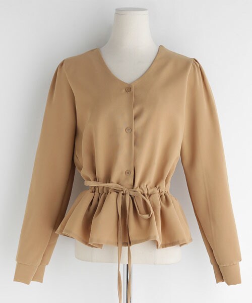 DHOLIC（ディーホリック）の「Vネックドロストブラウス（シャツ/ブラウス・レディース・ホワイト/ピンク/ベージュ・FREE）」の2枚目の写真