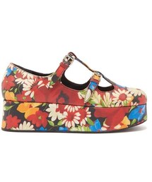 miu miu | Miu Miu - Crackled Flower Print Mary Jane Flatform Pumps - Womens - Multi(パンプス)