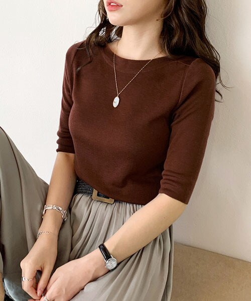 DHOLIC（ディーホリック）の「ボートネックニット（ニット/セーター・レディース・グリーン/ブラウン/ホワイト/ブラック/ベージュ・FREE）」の4枚目の写真