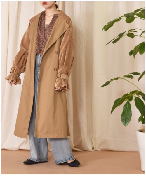 w closet(ダブルクローゼット)の「2素材切替トレンチコート(ジャケット/アウター・レディース・サンドベージュ/Dベージュ・FREE)」の3枚目の写真