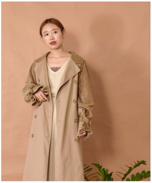 w closet(ダブルクローゼット)の「2素材切替トレンチコート(ジャケット/アウター・レディース・サンドベージュ/Dベージュ・FREE)」の16枚目の写真