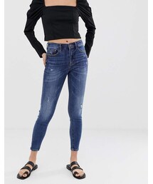 Stradivarius super high waist skinny jean in mid blue