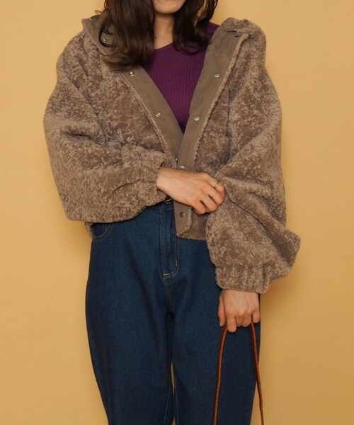 Crisp（クリスプ）の「2wayリブニット（ニット/セーター・レディース・ブラウン/アイボリー/パープル・FREE）」の3枚目の写真