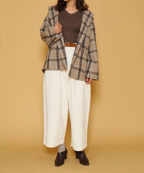 Crisp（クリスプ）の「2wayリブニット（ニット/セーター・レディース・ブラウン/アイボリー/パープル・FREE）」の4枚目の写真