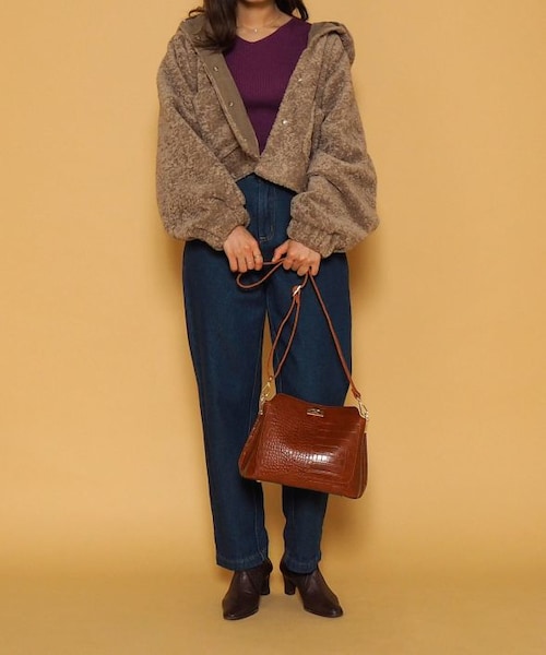 Crisp（クリスプ）の「2wayリブニット（ニット/セーター・レディース・ブラウン/アイボリー/パープル・FREE）」の5枚目の写真