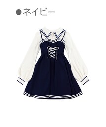 Bobon21 | レースアップフェイクセーラーワンピース-全2色-(ワンピース)