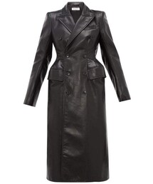 Balenciaga - Double Breasted Hourglass Leather Coat - Womens - Black