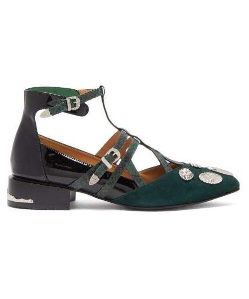 TOGA(トーガ)の「Toga - Studded Suede And Patent Leather Flats - Womens - Dark Green(シューズ・レディース・Green・35 Eu/it/35.5 Eu/it/36 Eu/it/36.5 Eu/it/37 Eu/it/37.5 Eu/it/38 Eu/it/38.5 Eu/it/39 Eu/it/39.5 Eu/it/40 Eu/it/40.5 Eu/it/41 Eu/it)」の1枚目の写真