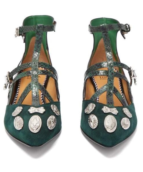 TOGA(トーガ)の「Toga - Studded Suede And Patent Leather Flats - Womens - Dark Green(シューズ・レディース・Green・35 Eu/it/35.5 Eu/it/36 Eu/it/36.5 Eu/it/37 Eu/it/37.5 Eu/it/38 Eu/it/38.5 Eu/it/39 Eu/it/39.5 Eu/it/40 Eu/it/40.5 Eu/it/41 Eu/it)」の2枚目の写真