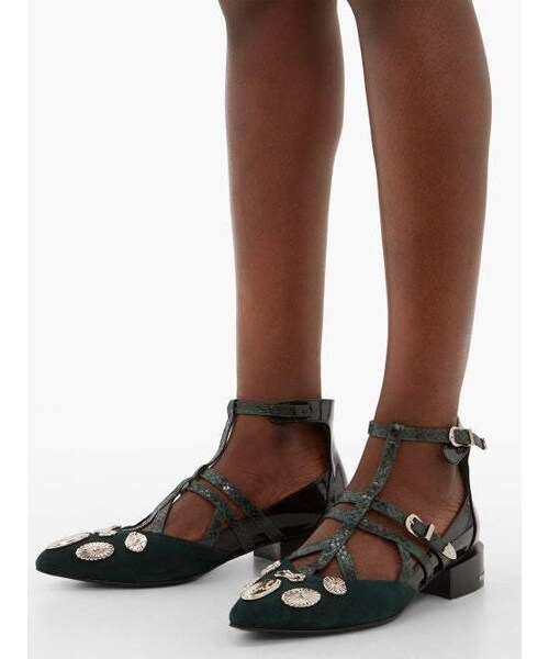 TOGA(トーガ)の「Toga - Studded Suede And Patent Leather Flats - Womens - Dark Green(シューズ・レディース・Green・35 Eu/it/35.5 Eu/it/36 Eu/it/36.5 Eu/it/37 Eu/it/37.5 Eu/it/38 Eu/it/38.5 Eu/it/39 Eu/it/39.5 Eu/it/40 Eu/it/40.5 Eu/it/41 Eu/it)」の3枚目の写真