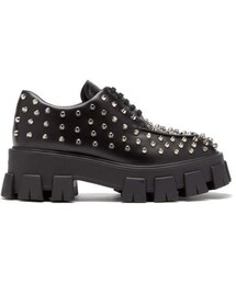 Prada - Studded Leather Derby Shoes - Womens - Black