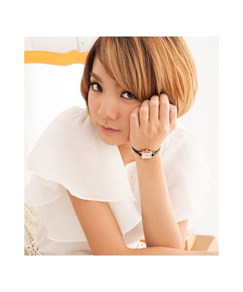 gracegift（グレースギフト）の「名媛感真皮細帶小方錶（腕時計・レディース・深咖/黑・F）」の10枚目の写真