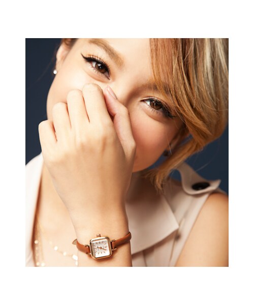 gracegift（グレースギフト）の「名媛感真皮細帶小方錶（腕時計・レディース・深咖/黑・F）」の3枚目の写真