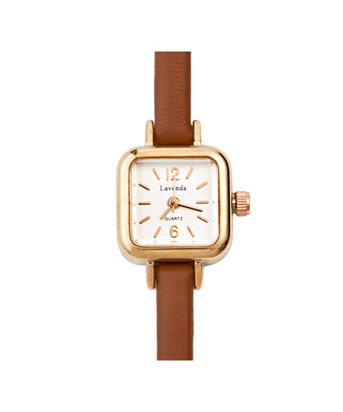 gracegift（グレースギフト）の「名媛感真皮細帶小方錶（腕時計・レディース・深咖/黑・F）」の5枚目の写真