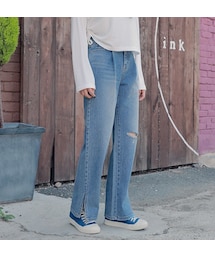 HOTPING | サイドスリットダメージワイドデニム(デニムパンツ)