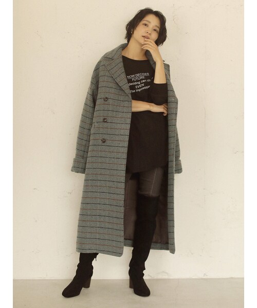 Ungrid（アングリッド）の「チェックロングコート（その他アウター・グレー/キャメル・M/S）」の3枚目の写真