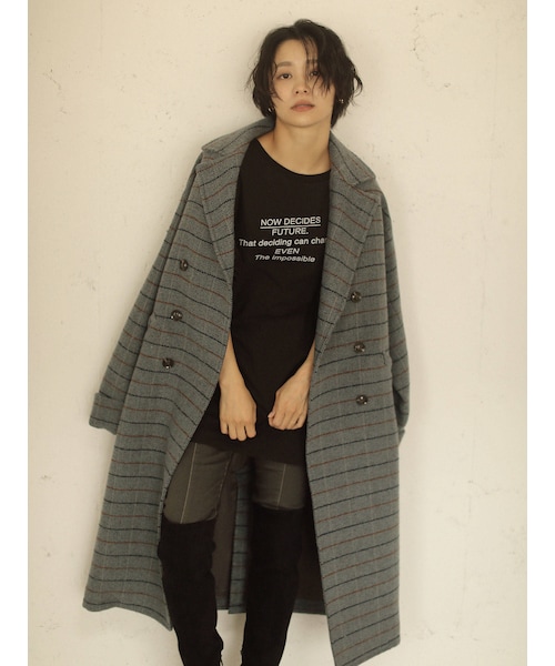 Ungrid（アングリッド）の「チェックロングコート（その他アウター・グレー/キャメル・M/S）」の4枚目の写真