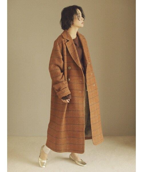 Ungrid（アングリッド）の「チェックロングコート（その他アウター・グレー/キャメル・M/S）」の6枚目の写真