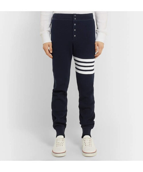 THOM BROWNE（トムブラウン）の「Thom Browne Slim-Fit Tapered Striped Waffle-Knit Cotton Sweatpants（その他パンツ・メンズ・Blue・XS/M/L/XL/XXL/XXXL）」の2枚目の写真