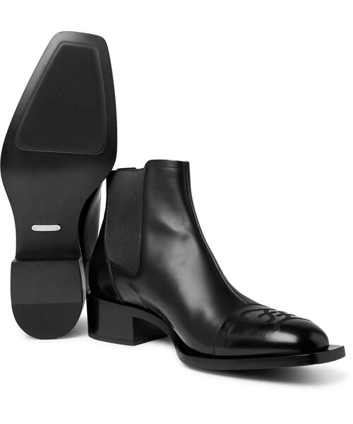 FENDI（フェンディ）の「Fendi Logo-Embroidered Leather Chelsea Boots（ブーツ・メンズ・Black・One Size）」の3枚目の写真