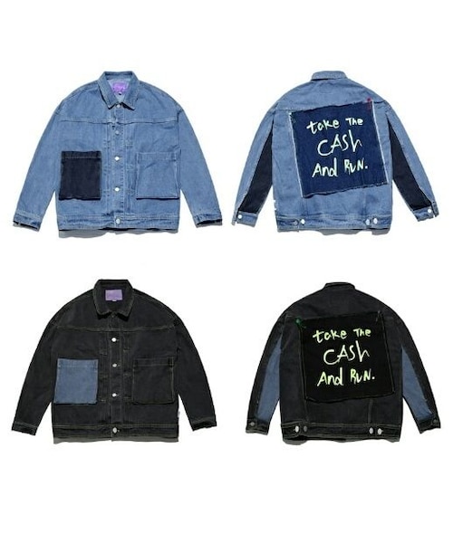 no brand（ノーブランド）の「メンズバック大きいロゴバイカラーデニム  