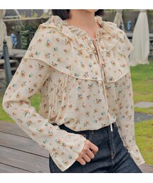 HOTPING | レトロフラワーフリルブラウス(Tシャツ/カットソー)
