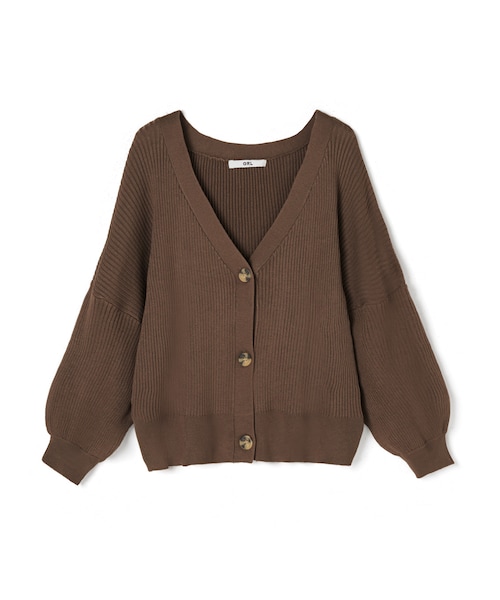 GRL（グレイル）の「リブVネックニットカーディガン（カーディガン/ボレロ・レディース・ベージュ/ブラウン・F）」の2枚目の写真