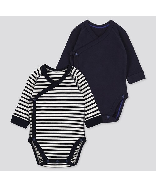 UNIQLO（ユニクロ）の「クルーネックボディ（ボーダー・長袖・前開き・2枚組）70サイズ（その他ベビー用品・キッズ・GREEN 53/NAVY 69/YELLOW 47・70）」の2枚目の写真
