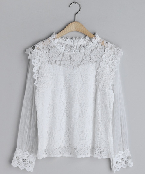 DHOLIC（ディーホリック）の「プリーツスリーブレースブラウス（シャツ/ブラウス・レディース・ブラック/ベージュ/ホワイト/ピンク・FREE）」の2枚目の写真