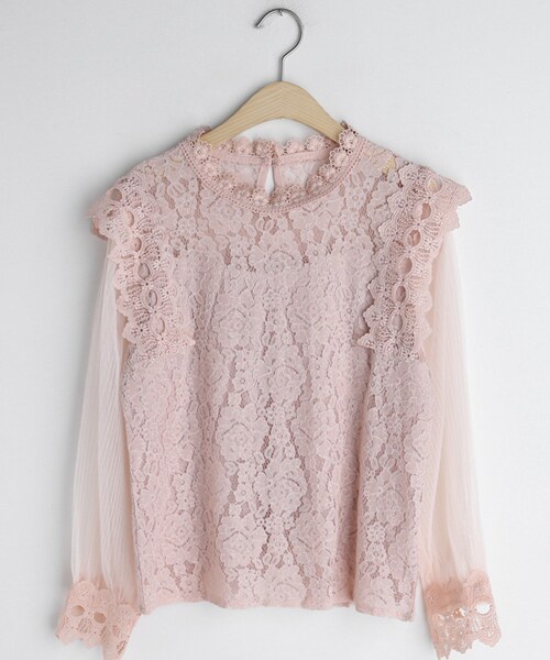 DHOLIC（ディーホリック）の「プリーツスリーブレースブラウス（シャツ/ブラウス・レディース・ブラック/ベージュ/ホワイト/ピンク・FREE）」の4枚目の写真