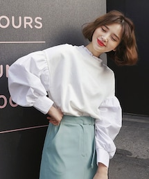 DHOLIC | フリルネックコントラストスウェット(スウェット)