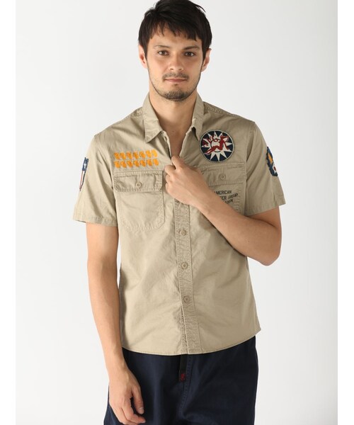 AVIREX（アヴィレックス）の「avirex/アヴィレックス/メンズ/A.V.G PATCHED S/S SHIRTS/A.V.G パッチド 半袖シャツ（トップス・メンズ・CHARCOL/KHAKI/OLIVE・M/L/XL/XXL）」の2枚目の写真