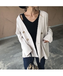 copine | オーバーサイズ！ノーカラーダブルボタンソフトコーデュロイジャケット(2color)【クリックポスト対象商品】(ノーカラージャケット)